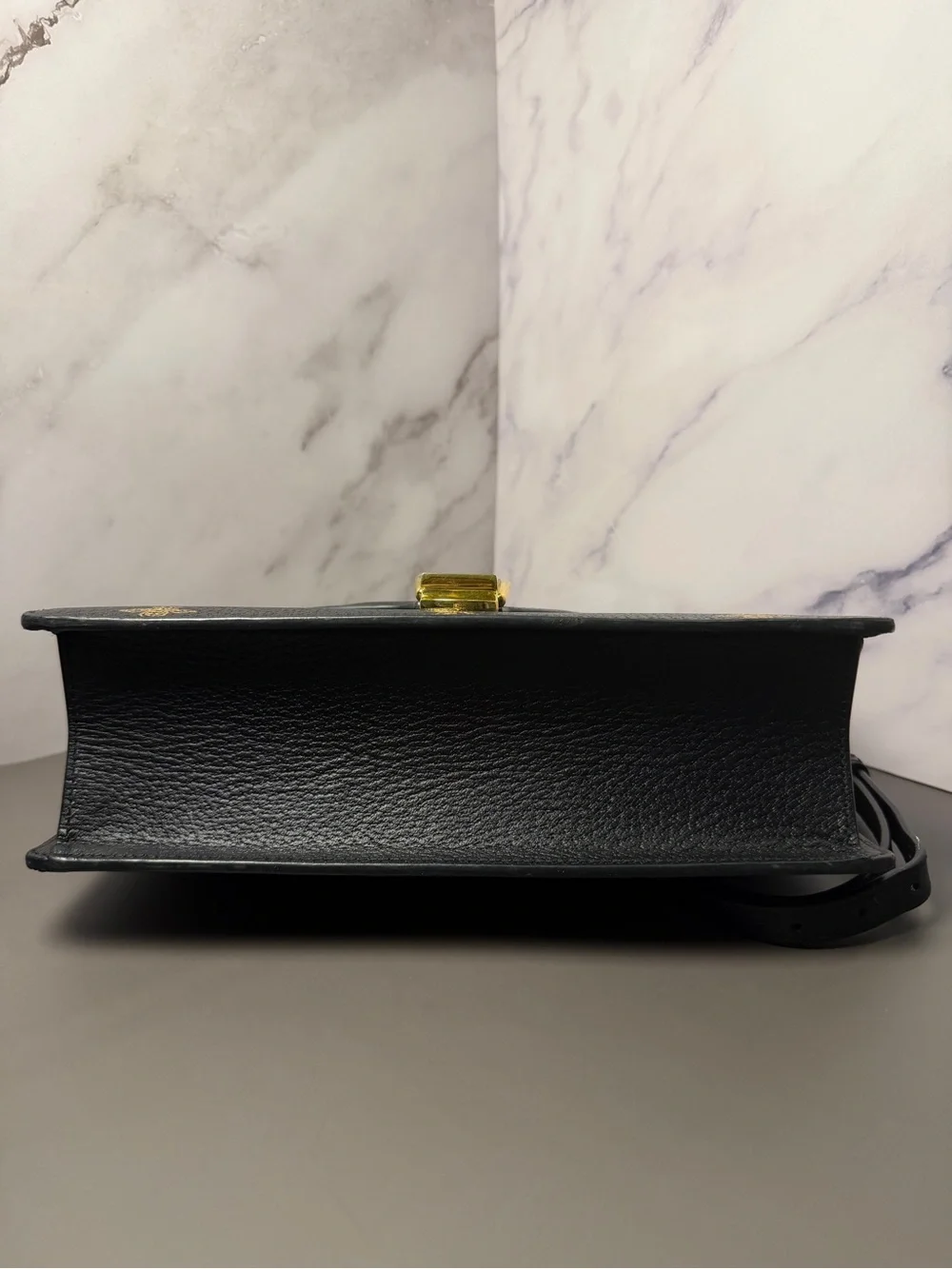 Gucci Sylvia Bee Black Leather Shoulder Bag with Green-Red Web and Gold Hardware